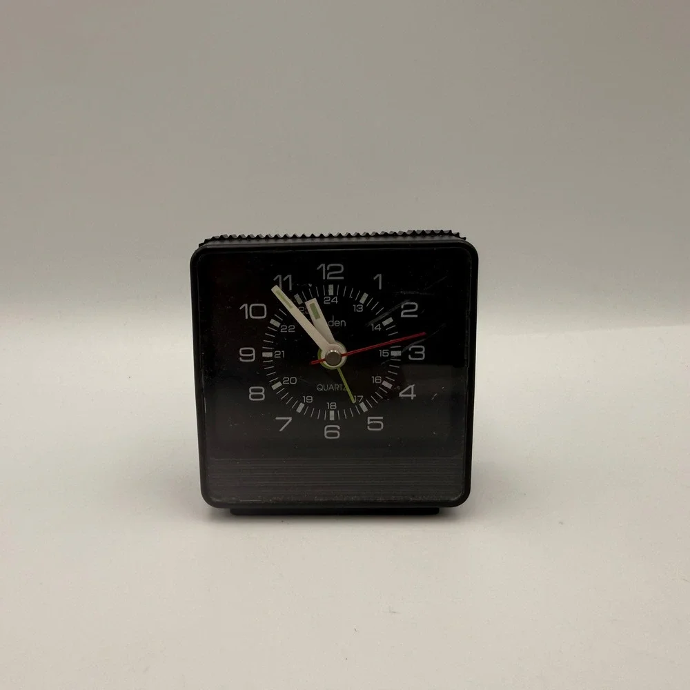 Vintage Linden Travel Alarm Clock Black Square Analog Quartz 24 Hour Dial Taiwan